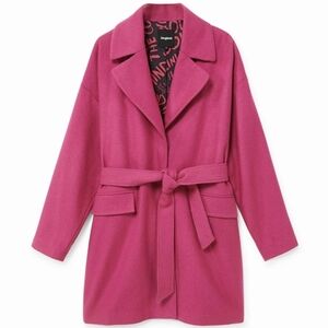 Desigual Ruby Fuchsia Pink Belted Smart Winter Coat Women's Size Small Wool